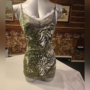 Olive green & white Cami tank top